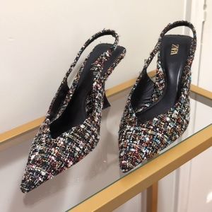 ZARA Rainbow Tweed Slingback Heels